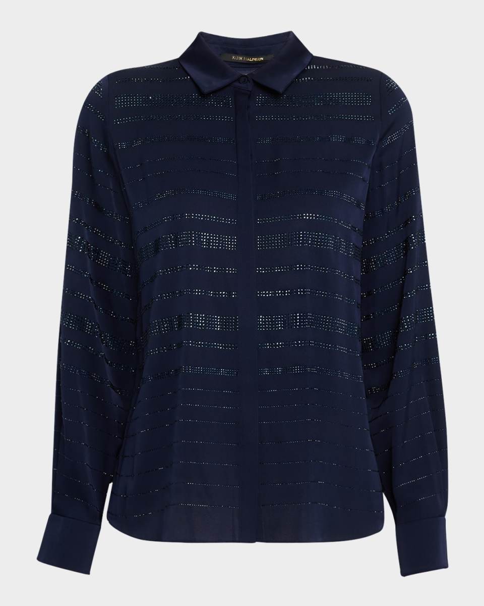Korry Rhinestone Striped Blous